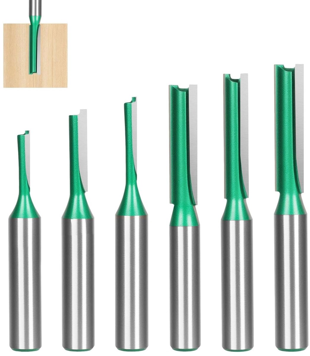 Set van 6 Stukken 8 mm Schacht Rechte Freesbit voor Houtbewerking, Groeven Frees, Houtfrezen, Snijgereedschap, Diameter 3/4/5/6/7/8 mm, Carbide Freesaccessoires voor DIY-projecten