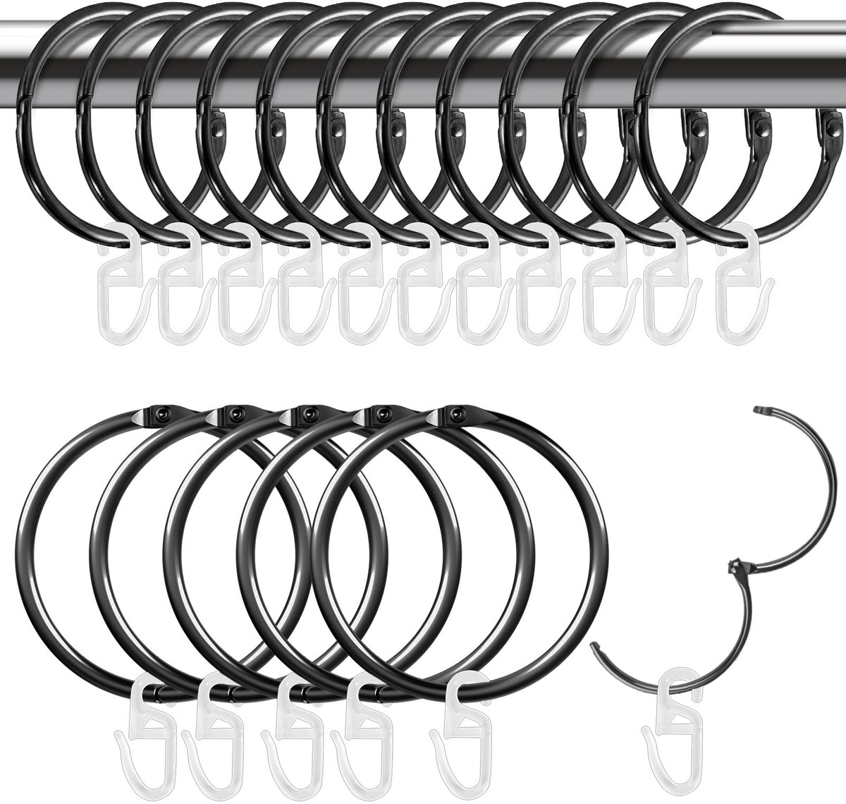 Dailygoods - Dailygoody - Gordijnringen - Gordijnhaken - Zachte glijfunctie - Zwart - Gordijnclips - Perfect voor raamdecoratie - 15 stuks
