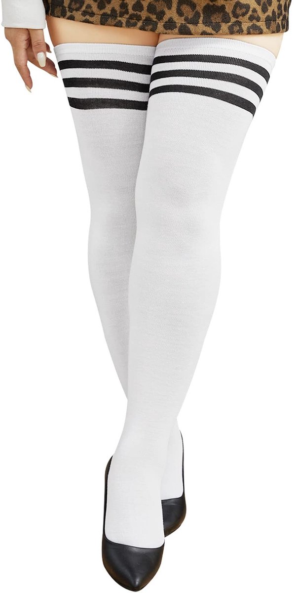 Dailygoods - Dailygoody - Plus Size Dij Hoge Sokken - Gestreepte Over de Knie Kousen - Comfortabele Draagervaring - Zacht en Ademend - Perfect voor Vrouwen - Lange.