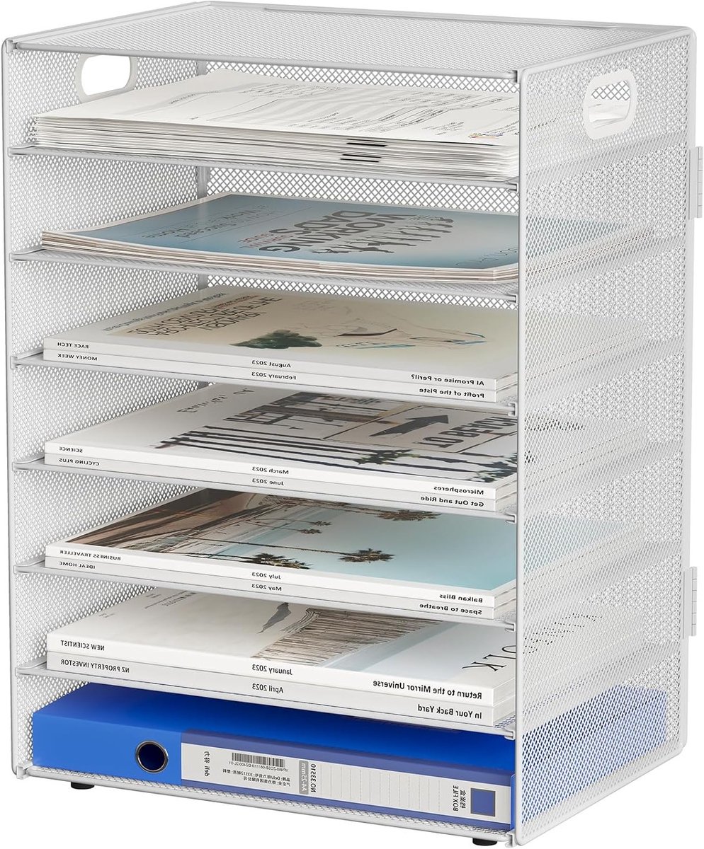 7-Layer A4 Desktop Mesh Tray - Ordentelijke Documenthouder, Papieren Organizer en Tijdschriftopslag in Wit