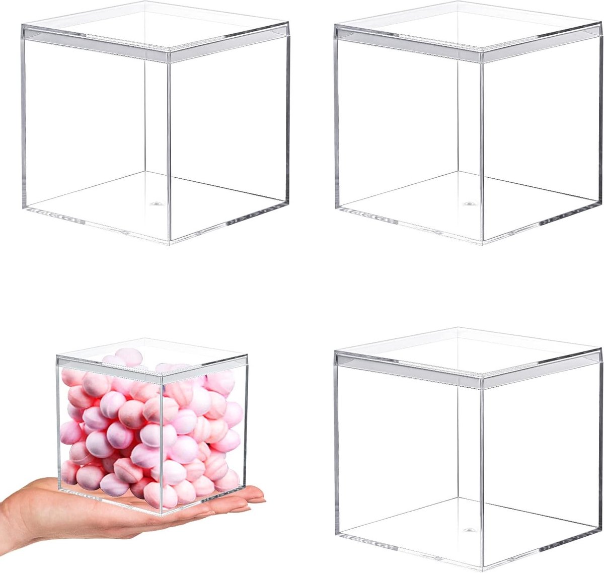 Acryl Doos met Deksel, Set van 3 Stuks, 8.5 x 8.5 x 8.5 cm, Transparante Vierkante Opbergdoos voor Sieraden, Display en Snoep, Ideaal voor Organisatie en Decoratie