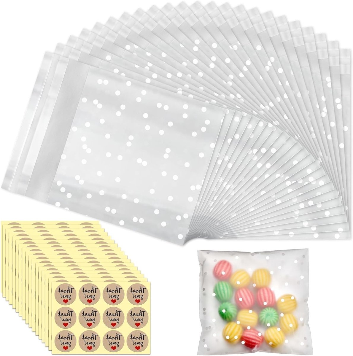 200 Stuks 7 x 7 cm Transparante Zelfklevende Zakjes voor Koekjes en Snoep - Ideaal voor Verpakking, Feestjes en DIY Projecten