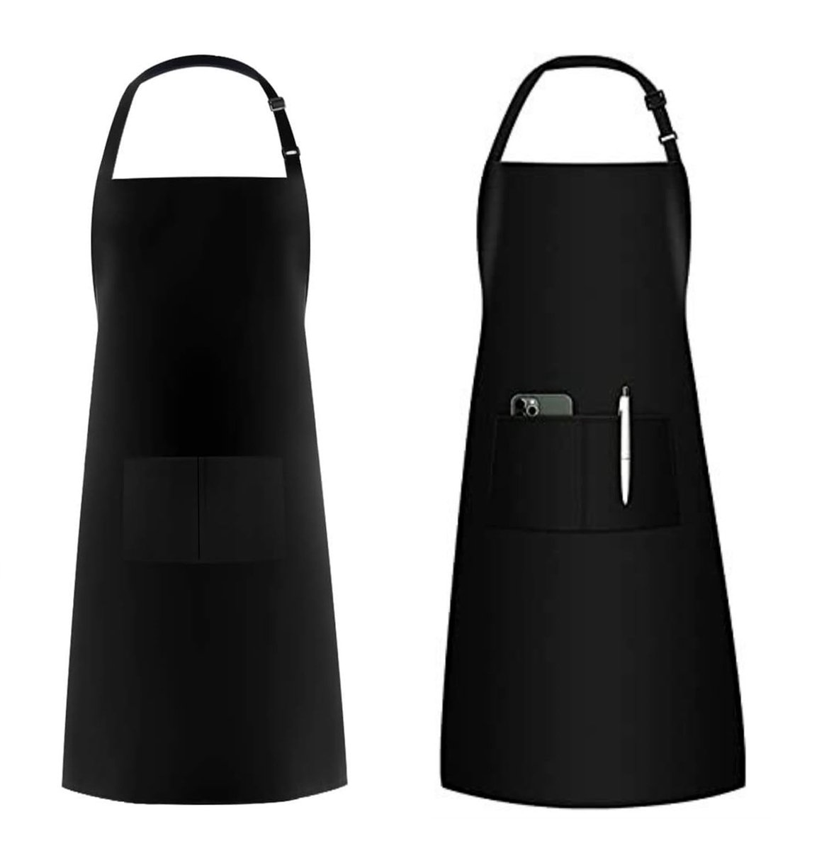 Dailygoods - Dailygoody - verstelbaar schort - waterdicht kookschort - dubbel zakdesign - zwart - keukenschort - geschikt voor koken en barbecueën - 70 x 75 cm
