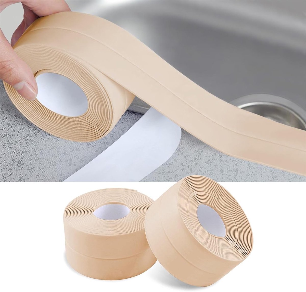 Waterdichte Zelfklevende Strip Sealing Tape voor Keramische Tegels, Keuken, Badkamer en Wandhoeken - 2 Stuks in Crème Kleur