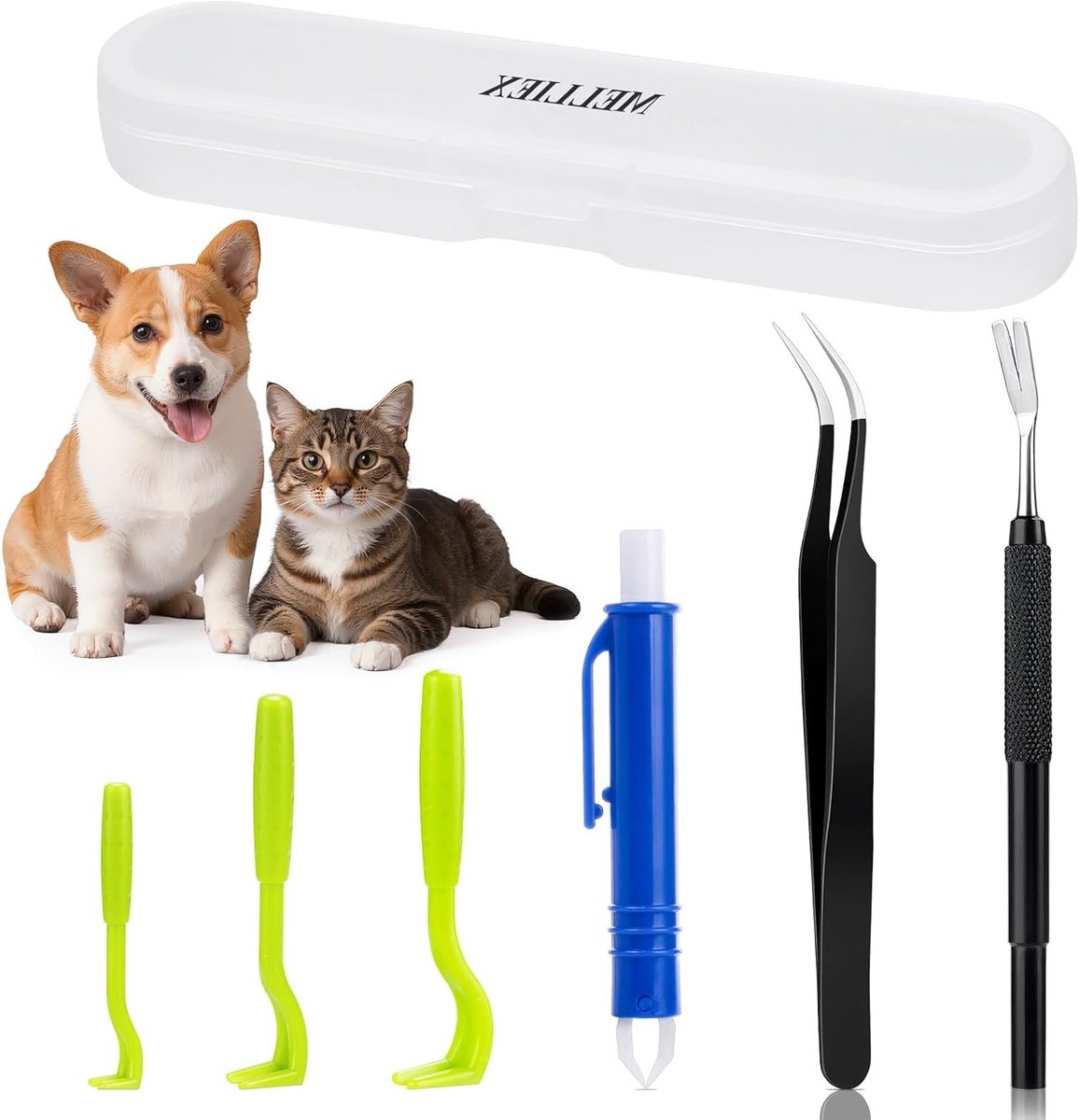 Set van 6 Tekenpincetten van RVS, Veilig Teken Verwijderen voor Mensen, Honden en Katten, Ideaal voor Dierenverzorging en Buitenactiviteiten