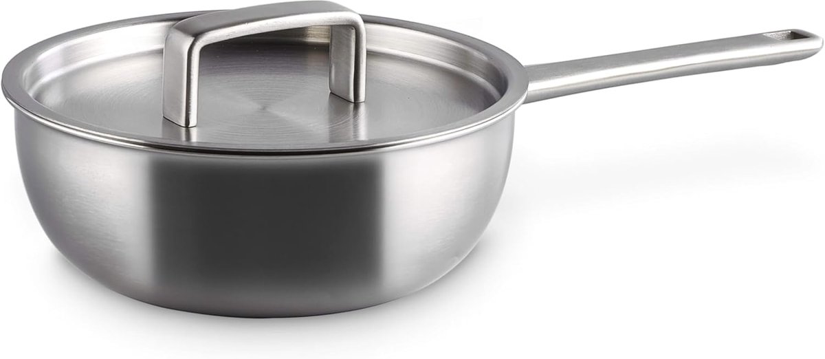 Steelpan met Deksel Kookpan Sauspan Koken op Inductie Triply Meerlagen Materiaal 18 cm Diameter Mat Zilver