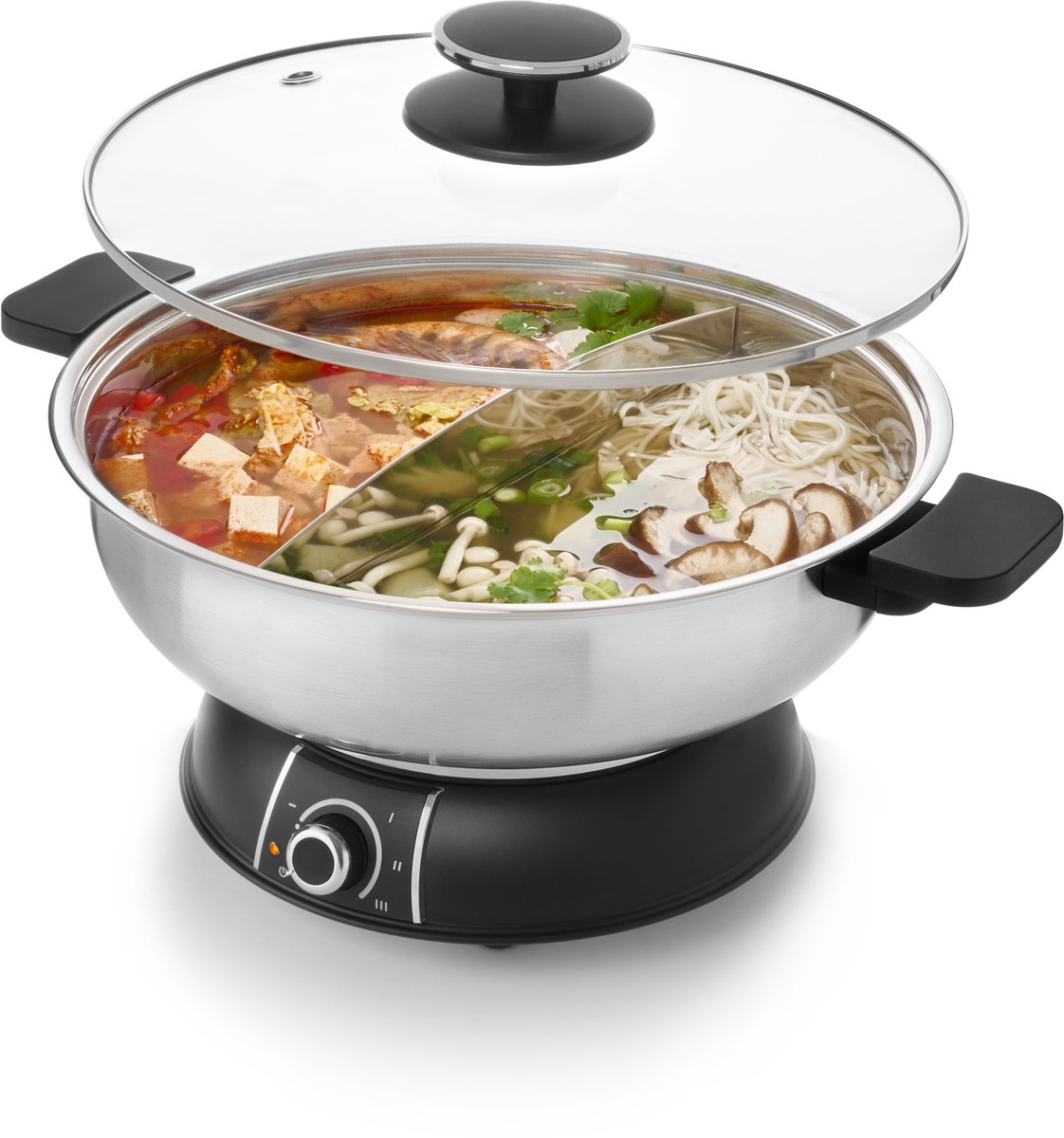 FRITEL Hot Pot Fonduepan – HP 2970 – Elektrische Fondue met Gescheiden Kom – Voor Vis, Vlees, Soep & Dessert – 1600W – Inox/Zwart