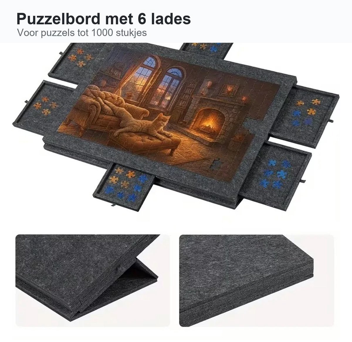 Puzzelbord met 6 sorteerlades - voor 1000 stukjes - donkergrijs
