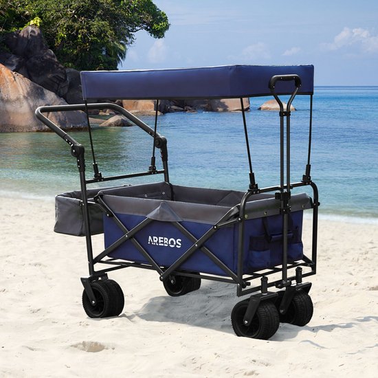 AREBOS Opvouwbare Bolderkar met Dak 100 kg Offroad Wielen XXL Opbergruimte Handkar Camping Strand Festival Blauw Grijs van Merkloos — afbeelding 4