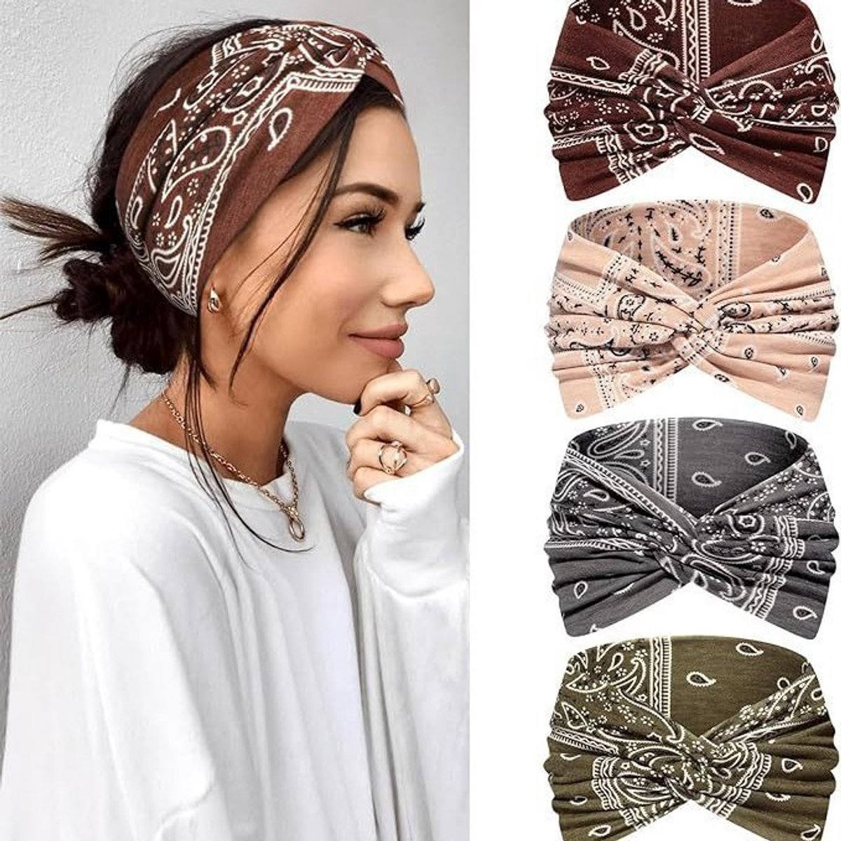 4 Stuks Dames Elastische Hoofdband - Bohemische Meerkleurige Haarband - Yoga, Sport, Haar, Fitness Haarband
