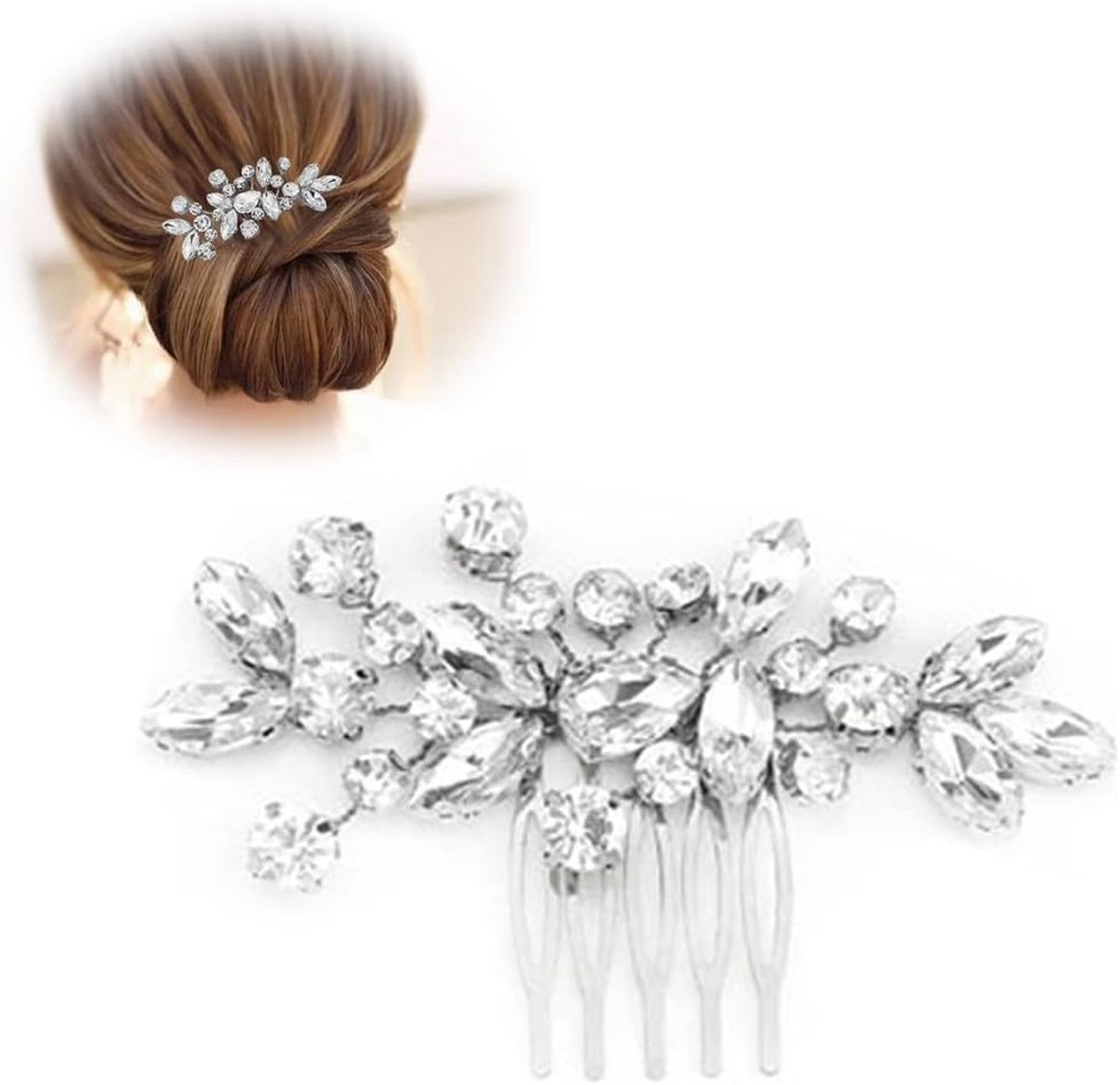 Elegante Zilveren Bruidshaarkam met Kristallen Haaraccessoire voor Dames