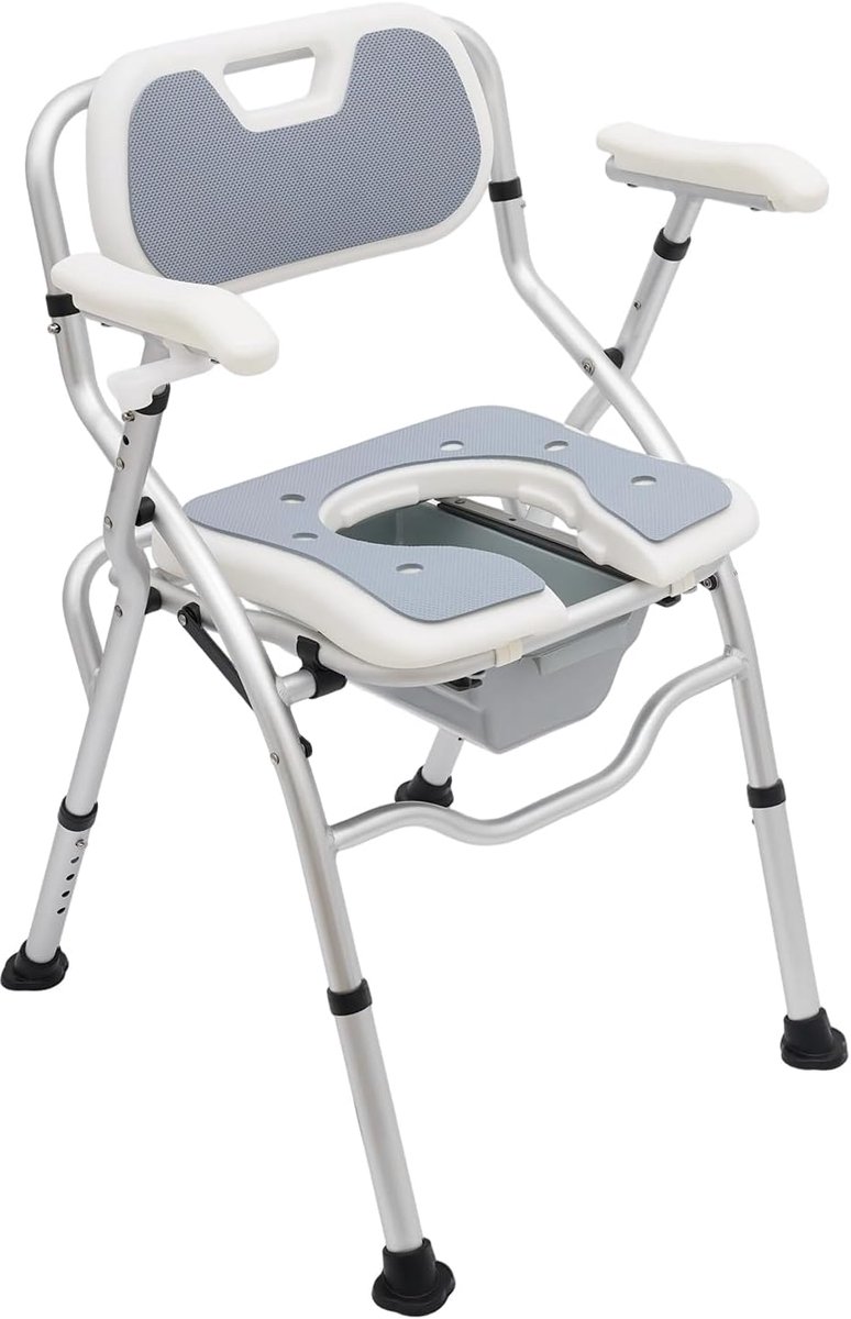 Verstelbare Toiletstoel - Douchestoel Commodestoel - Veilige Zelfstandigheid - Inclusief Bedpan - 45-52 cm Hoogte - Grijs