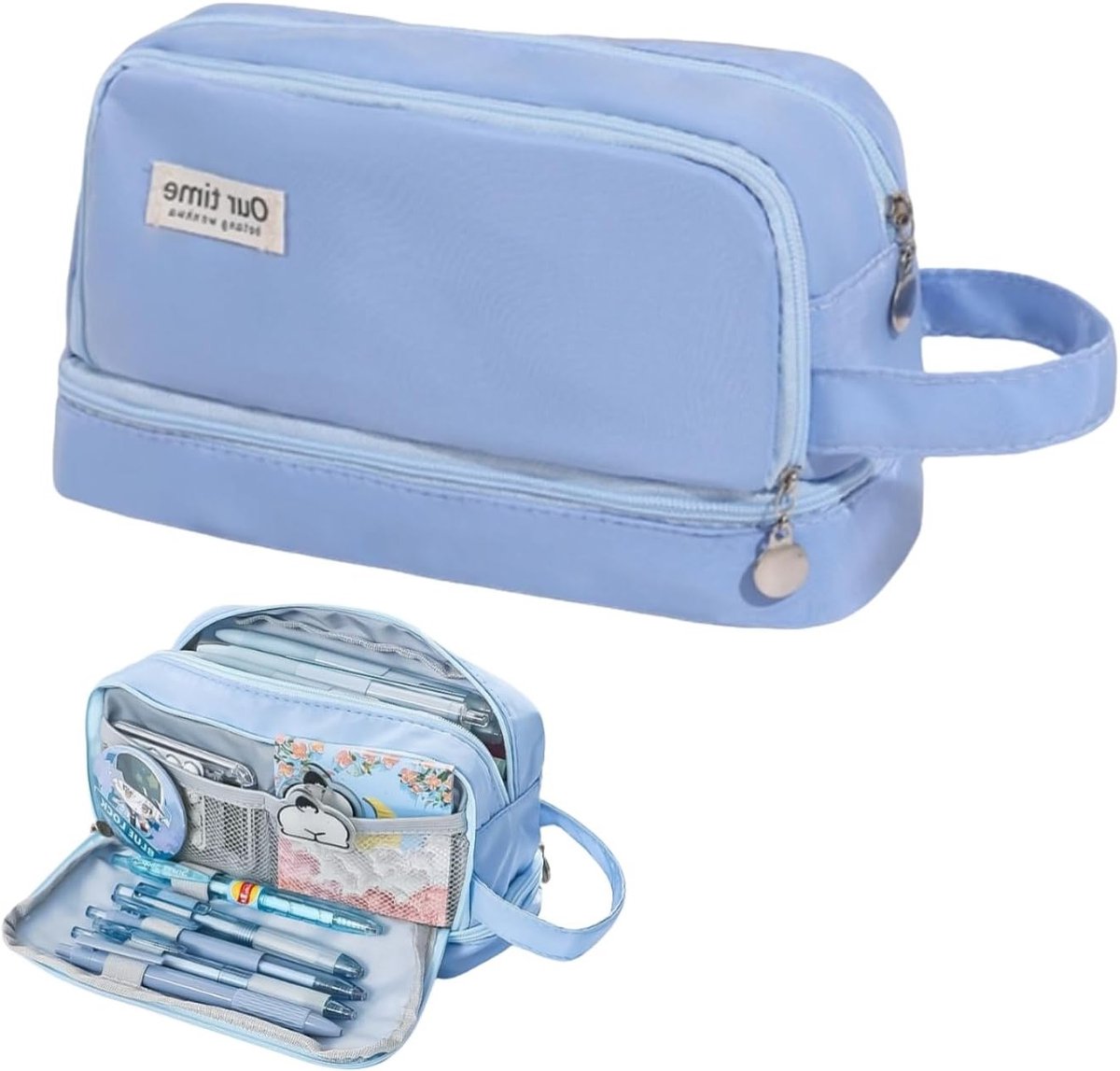 Groot Etui - Opbergtas Pennen - School Kantoor - Veel Vakken - 26.5cm Lengte - Blauw