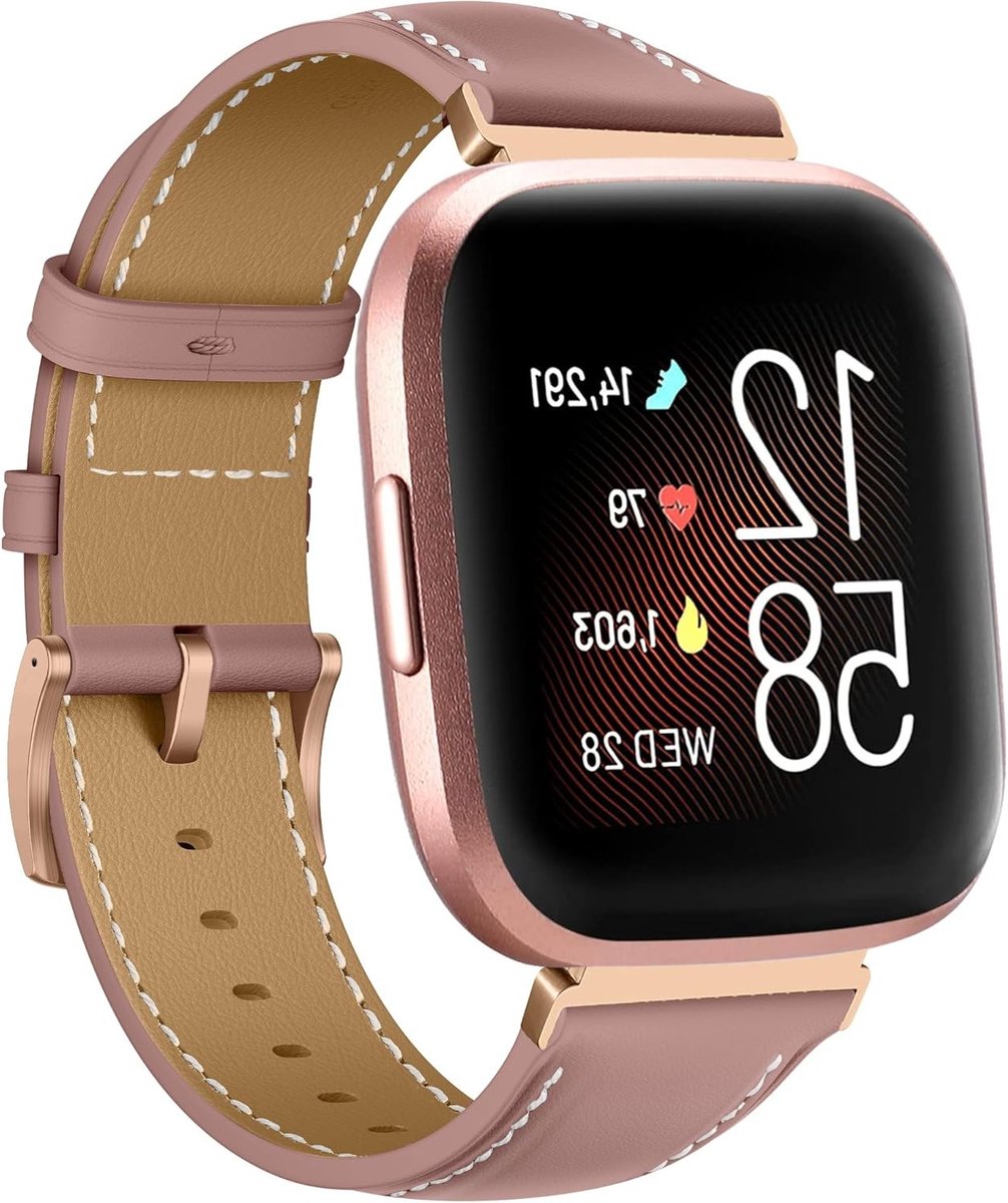 Vintage leren horlogeband voor Fitbit Versa 2 en Versa, vervangbare zachte band voor heren en dames, stijlvol en comfortabel