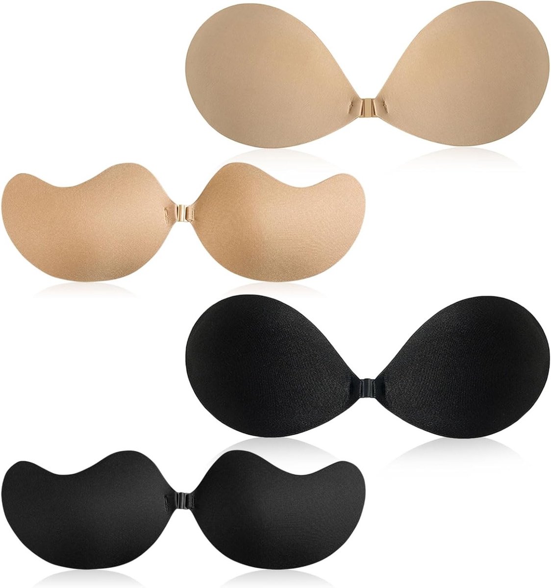 Adhesieve Push Up Bh - 4 Paar Herbruikbare Strapless Bh voor Avondjurk, Trouwdress en Badmode in Zwart en Nude