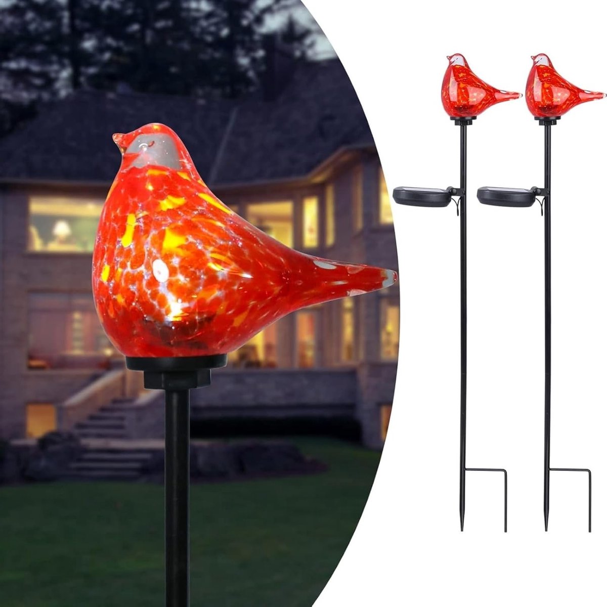 Decoratieve buitenlamp op zonne-energie, handgemaakte glazen tuinverlichting, waterdicht en sfeervol, 2 stuks (rood)