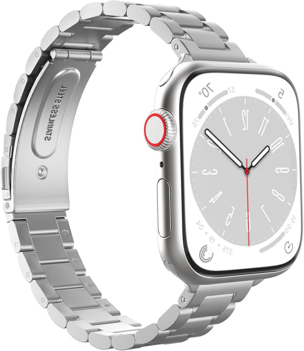 Dunne RVS Horlogeband voor Apple Watch Ultra en Series 1-10, Verstelbare Metaalband voor 49mm, 46mm, 45mm, 44mm en 42mm, Zilver Kleur