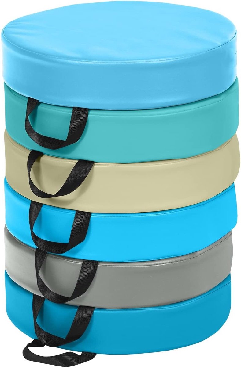 Set van 6 Kinderstoelkussens, Vloerkussens met Handvat, Kunstleer en Schuim, Makkelijk Onderhoud, Rond/Rectangular, Stapelbaar en Kleurrijk in 6 Kleuren
