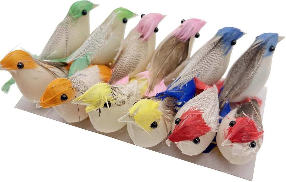 Kleurige Neppenvogels voor Creatieve Projecten, Tuinversiering en Bruiloft Decoratie - 12 Stuks Vogelsimulatie