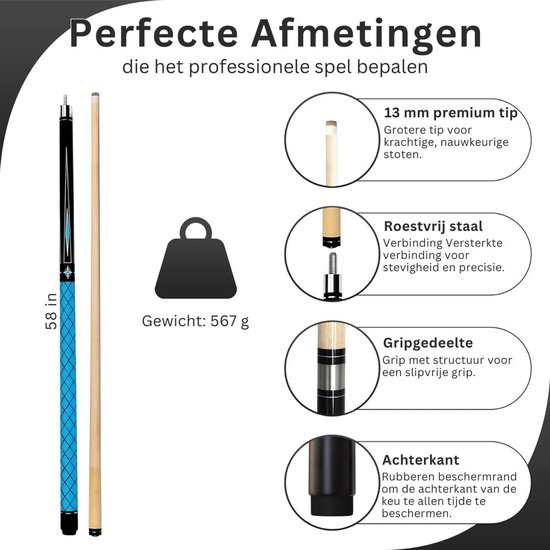 MRKK® Poolkeu 2 Delig - Biljart Accessoires - Biljartkeu - 147cm van Merkloos — afbeelding 2