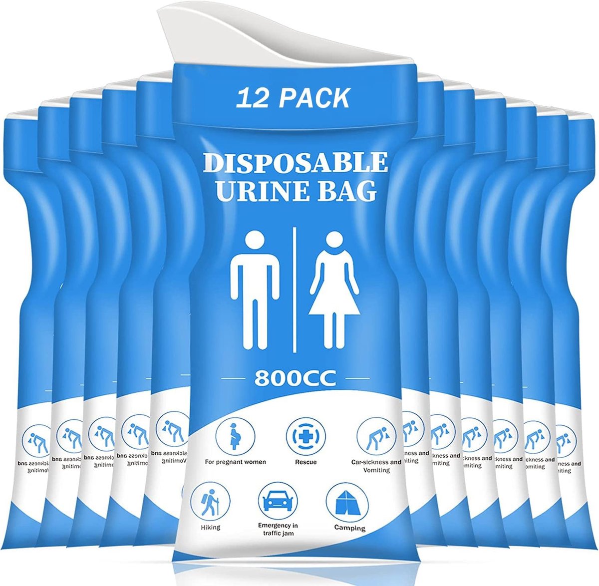 Disposable Urine Bag,12 PCS 800ML for Travel, Emergency Portable Pee Bag and Vomit Bags, Unisex Urinal Bag as Toilet Bag Suitable for Camping, Traffic Jams Pregnant, Patient, Kids