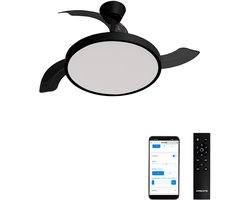 CREATE - Plafondventilator 40W stil met intrekbare bladen met licht - Ø108cm - Zwart- WIFI + Afstandsbediening - WIND CLEAR STUDIO