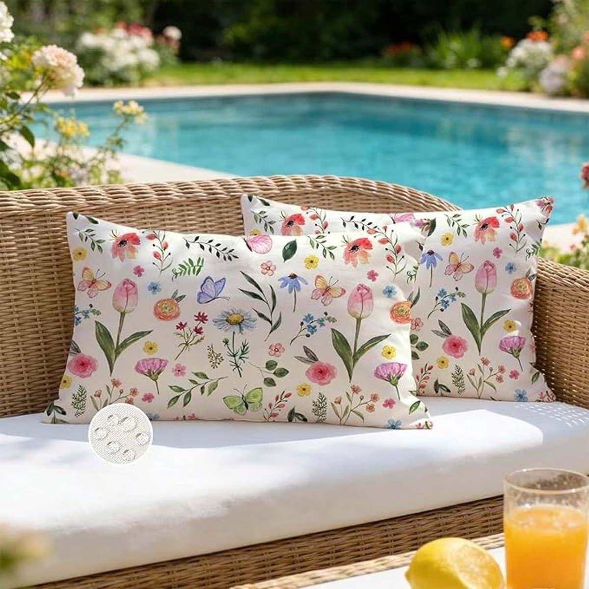 Set van 2 waterdichte kussenhoezen met bloemenprint, 30x50 cm