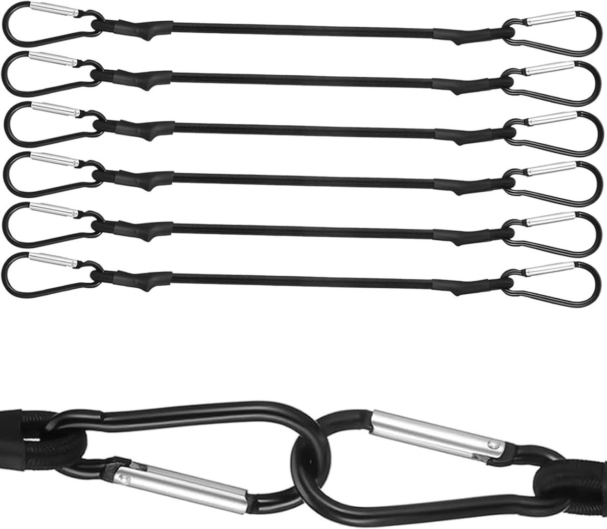 Elastische Spanbanden met Haken - Set van 6 Stevige Elastische Bindbanden - 30cm Spanbanden met Karabijnhaak voor Camping - Tenten - Bagage - Auto's - Motoren - Zeilen