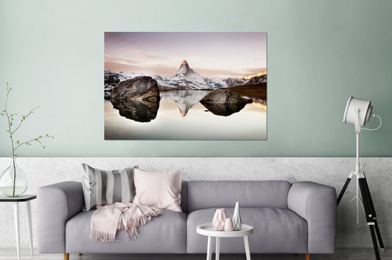Vue depuis le Stellisee sur le Cervin en Suisse Aluminium 180x120 cm - Tirage photo sur Aluminium (décoration murale métal) XXL / Groot format!