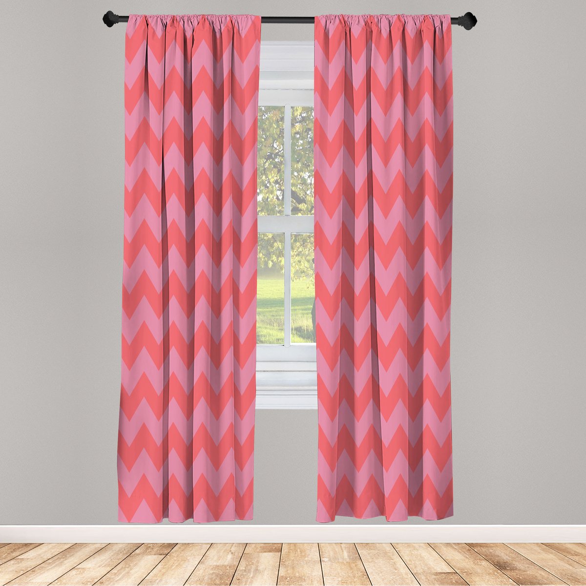 ABAKUHAUS Hoekgordijnen, Abstracte Geometrische, Set van 2 Panelen voor Woonkamer en Slaapkamer, 150 x 245 cm, Roze Koraal