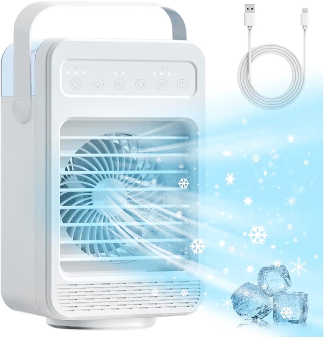BIXc®- Mobiele airconditioning, ventilator, draagbare mini-airconditioning, 4-in-1 luchtkoeler met 70 graden oscillatie, 4 snelheden, 2 vernevelingsmodi, handgreep, slaapkamer, kantoor