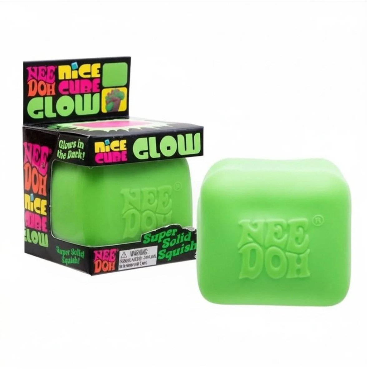 NeeDoh Stressbal - Nice Cube Glow - Groen - 1 Stuk - 5,7 cm x 5,7 cm - Nee Doh Stressballen - Fidget Toys