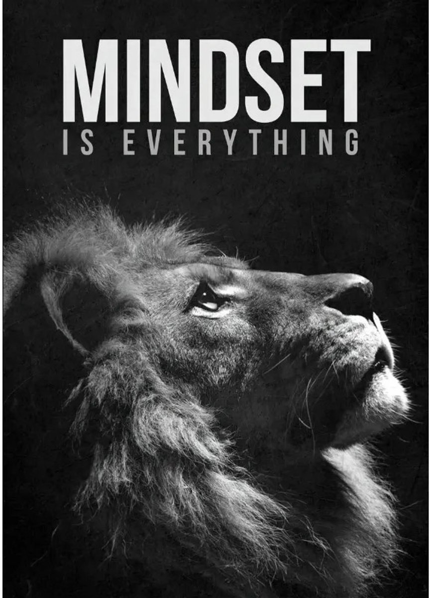 CINK Living® Mindset Is Everything Canvas – Leeuw Poster Zwart Wit – Motivatie Wanddecoratie – Inspirerende Tekst Poster – 50x70 cm Zonder Lijst