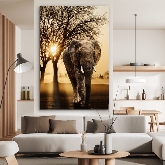 Décoration murale Métal - Aluminium - Eléphant - Arbre - Soleil - 120x180 cm