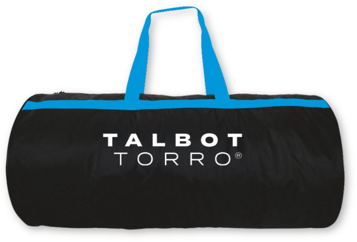 Schildkröt badminton sporttas zwart-blauw met logo en veel ruimte.