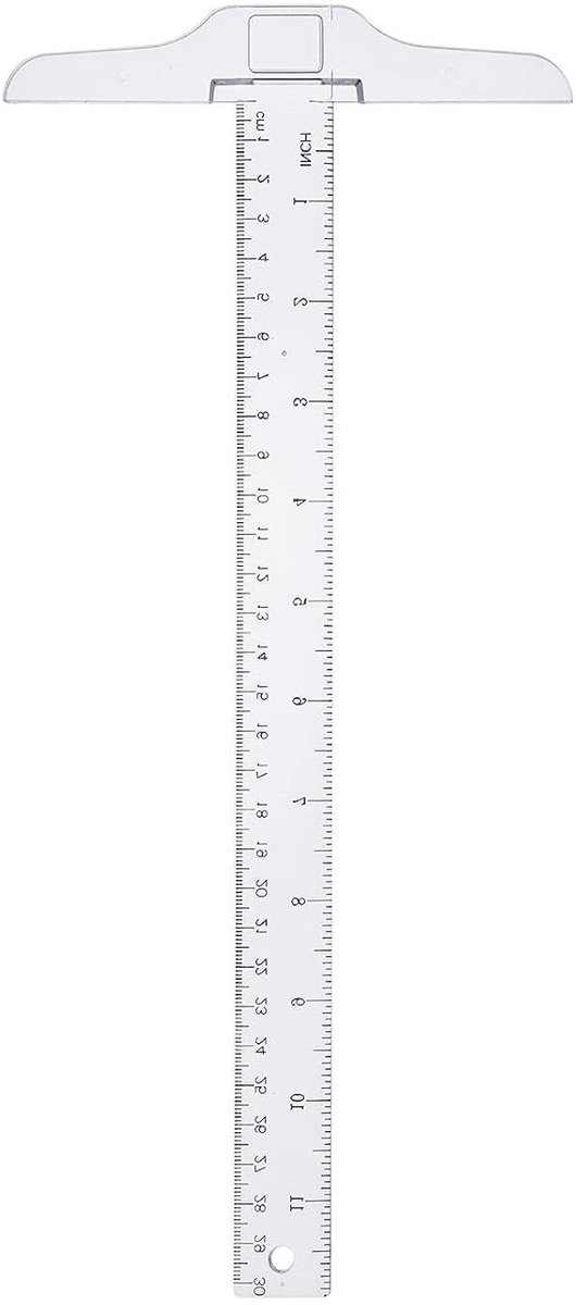 T-Liniaal Transparant - Tekenhulp - Tekenen Opstellen - Dubbele Kalibratie - 30cm 12 Inch - Transparant