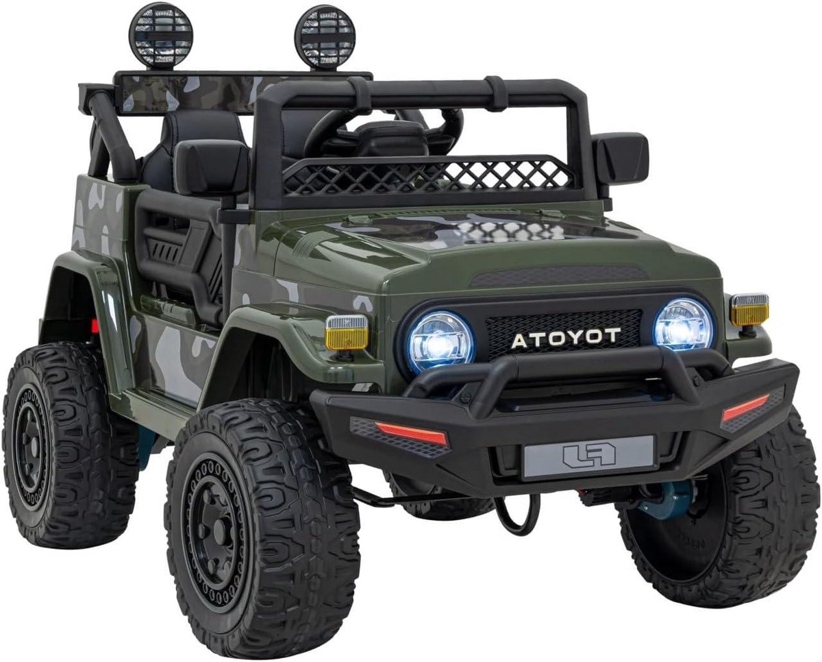 Elektrische Kinderauto - Loopauto Speelgoedauto - Buitenspelen Avontuur - 4 Motoren Rubberbanden - 100x65x70 cm - Camouflage