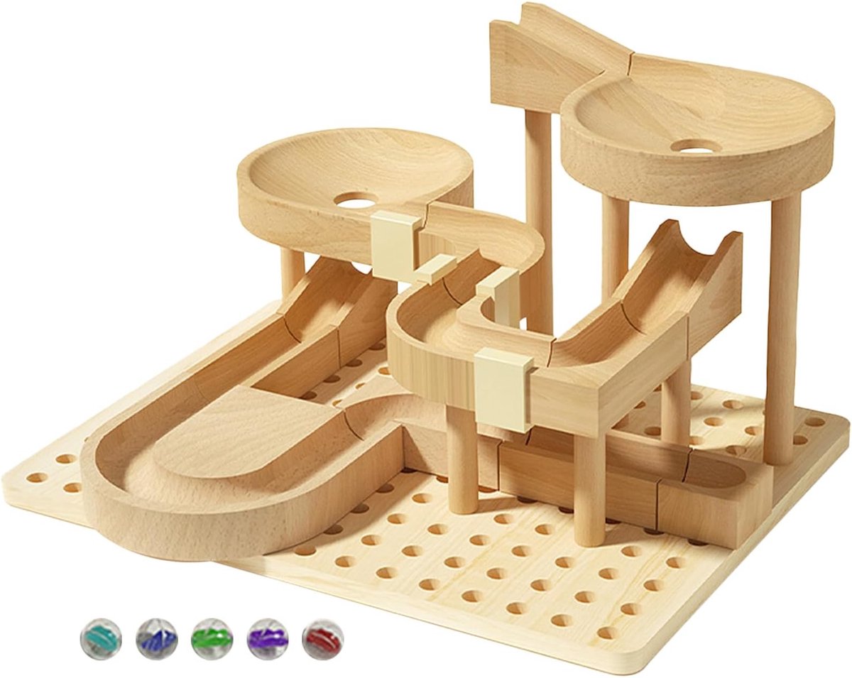 Houten Knopenbaan - Puzzel Baan - STEM Leren - 3D Constructie - 22.5x16.5cm