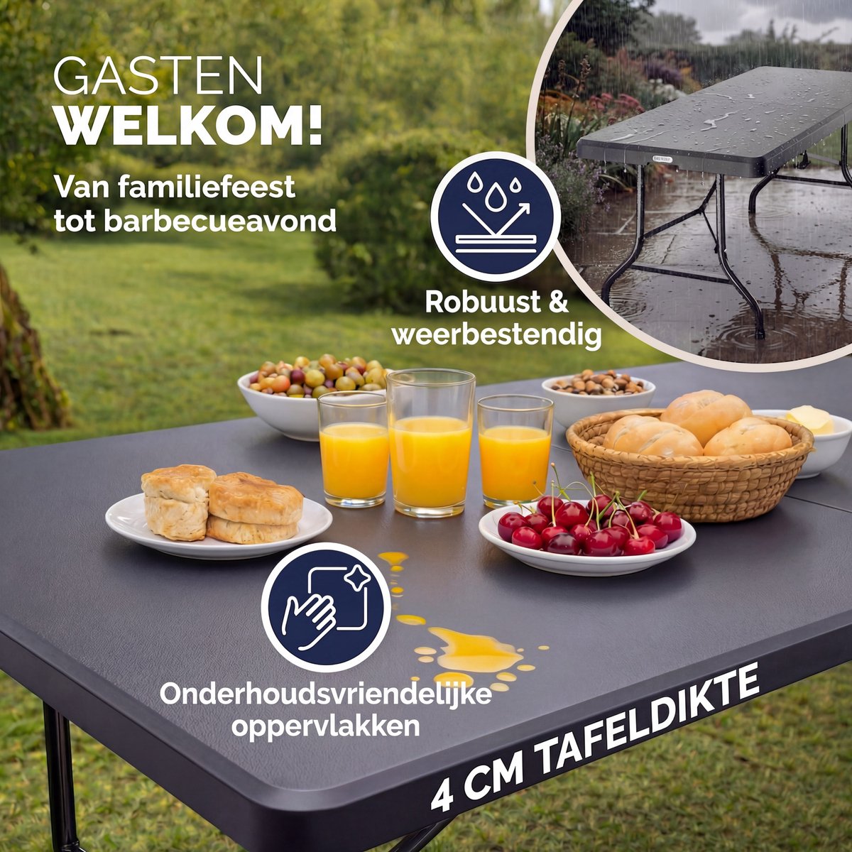 CASARIA Tuintafel - 183x76cm Inklapbaar Weerbestendig – Antraciet thumbnail 8