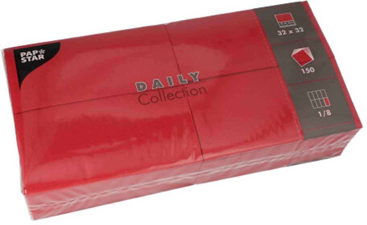 6x 150 Servetten DAILY Collection 1/8 vouw 32 cm x 32 cm bordeaux