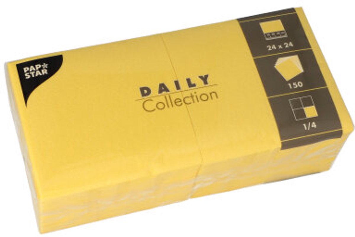 6x 150 Servetten DAILY Collection 1/4 vouw 24 cm x 24 cm geel
