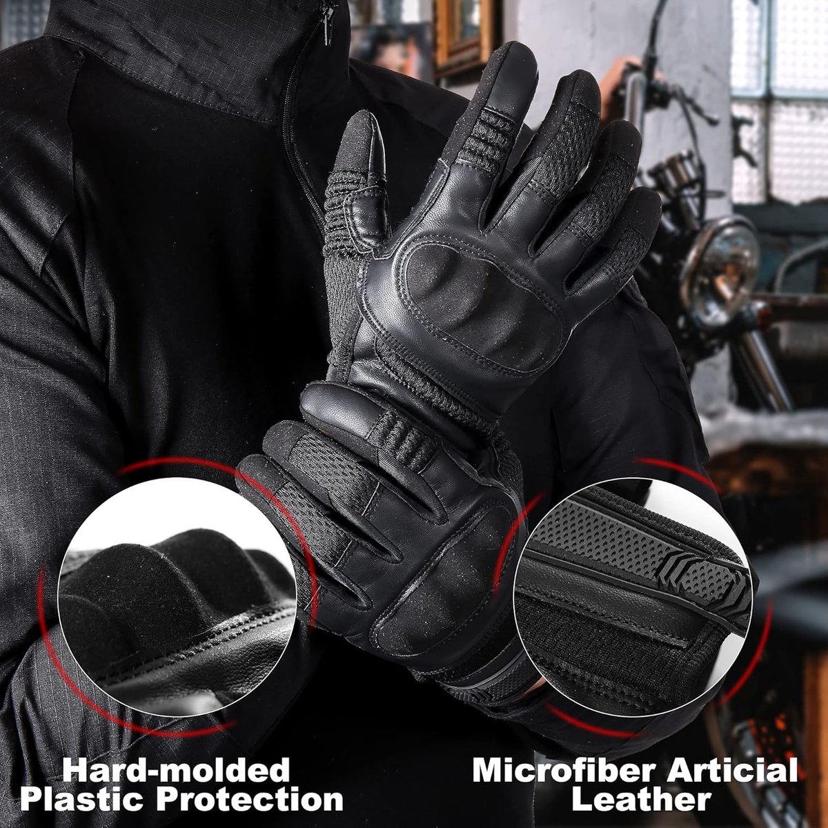 Handschoenen - Motorhandschoenen - motor accessoires - touchscreen -handschoenen voor motorfiets- motorhandschoenen waterdicht - handschoenen heren - voor Bescherming - wandelen - outdoorsporten - voor mannen en vrouwen- Zwart - Maat XL - winddicht – foto 3