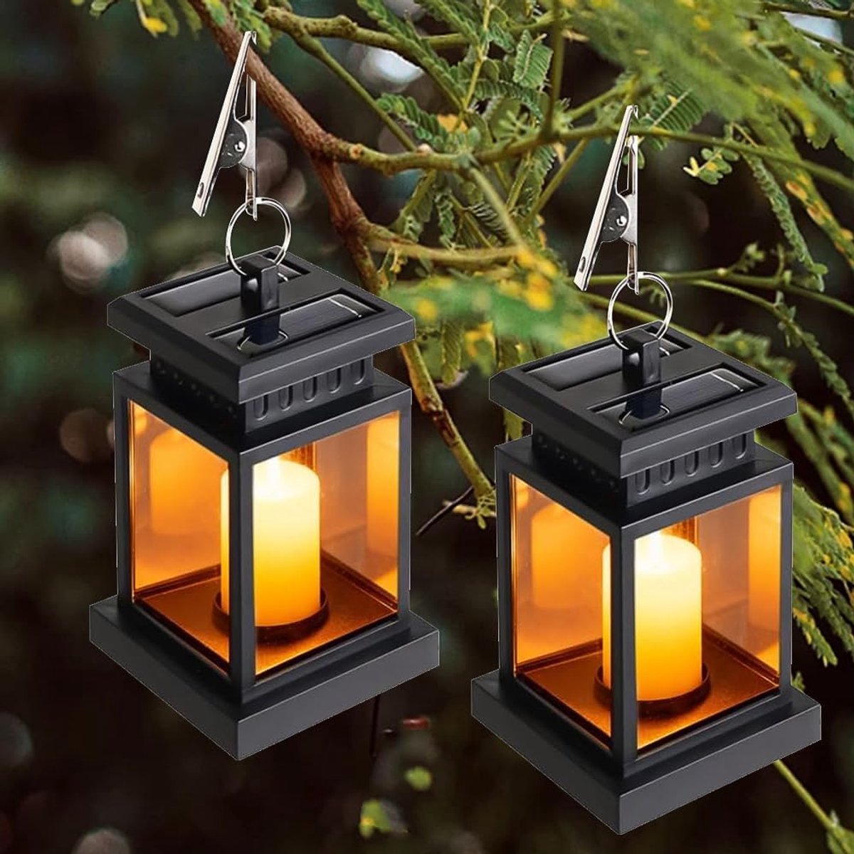 Zonne-energie Lantaarn - Buitenlamp LED Kaars - Tuin Terras Balkon - IP65 Waterdicht - 8.5
