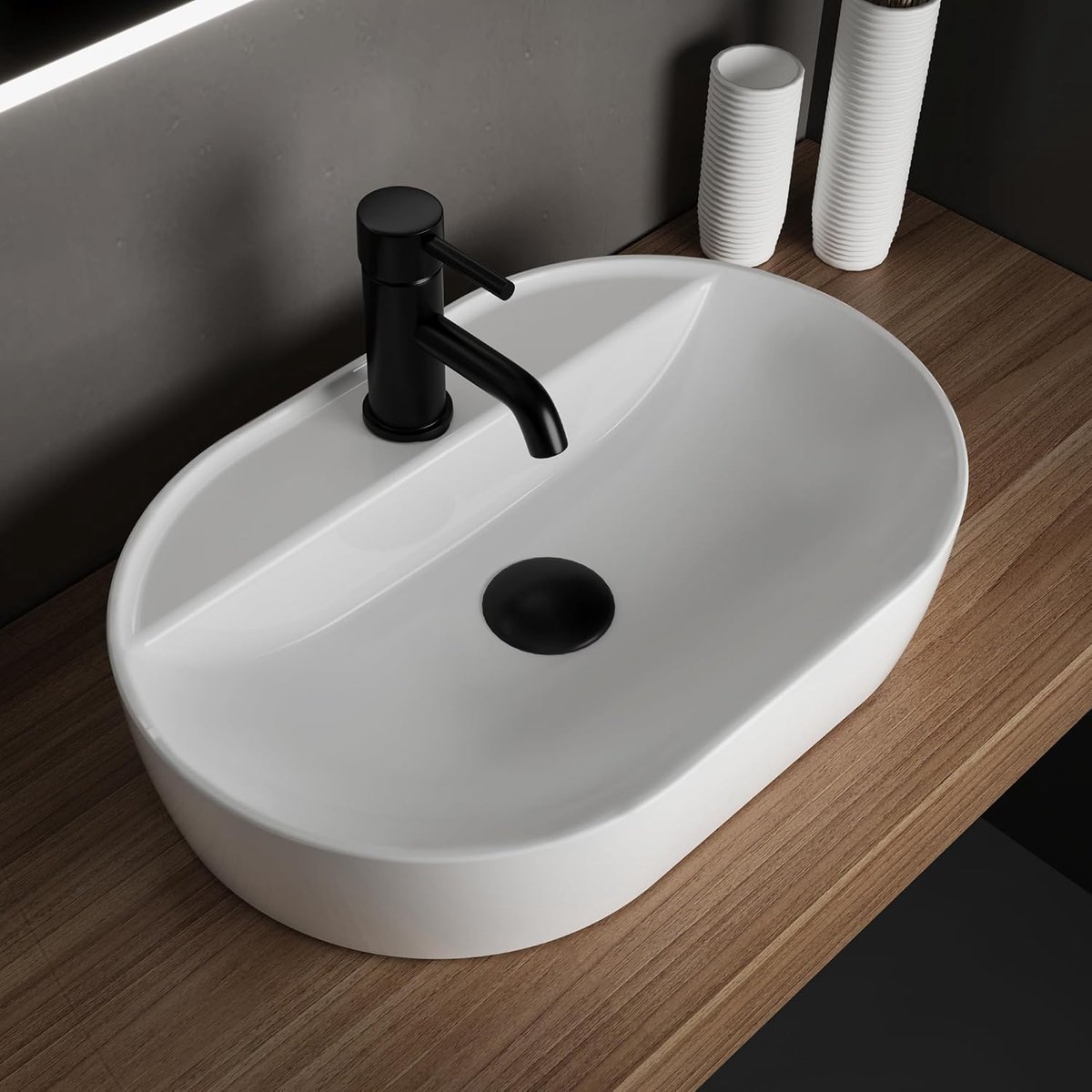Opzetwastafel Ovaal - Wastafel Keramiek - Badkamer Toilet - Nano Coating - 60 cm Breed - Wit