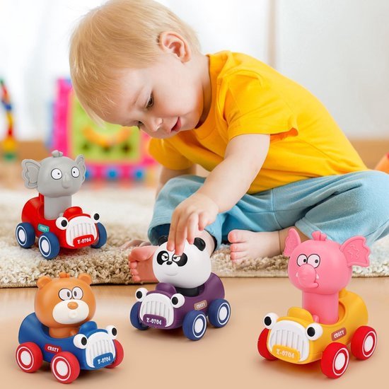Druk en ga speelgoedauto's voor peuters van 1-3 jaar. Duw en ga met dierenraceauto's. Babyauto's. Speelgoed voor baby's van 6-12-18 maanden. Speelgoed voor jongens en meisjes van 1 jaar. Cadeaus voor de eerste verjaardag. van Merkloos — afbeelding 2