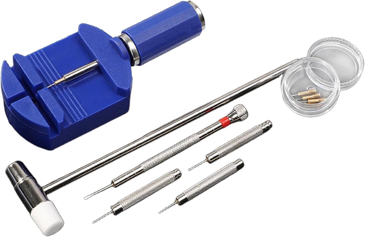 12-in-1 Horloge Gereedschap Set - Horloge Reparatie Kit met Link Trekker - Kastopenaar - Pin Druk Tool - Hamer - Armband Houder en Accessoires voor Aanpassingen en Reparaties