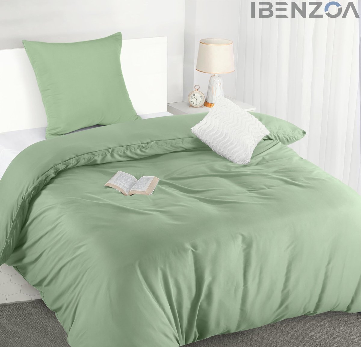 Ibenzoa Dekbedovertrek Set - Microvezel - 135 x 200 cm - Saliegroen