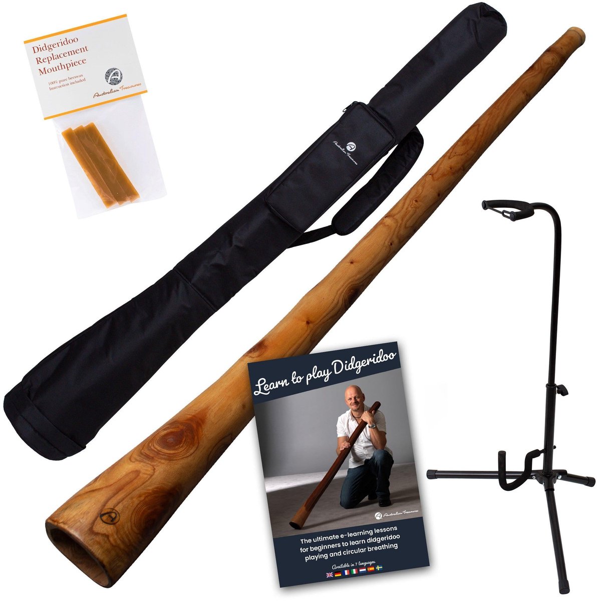 Mahonie Didgeridoo 147cm – Compleet met Cursus en Schoudertas, Didgeridoostandaard