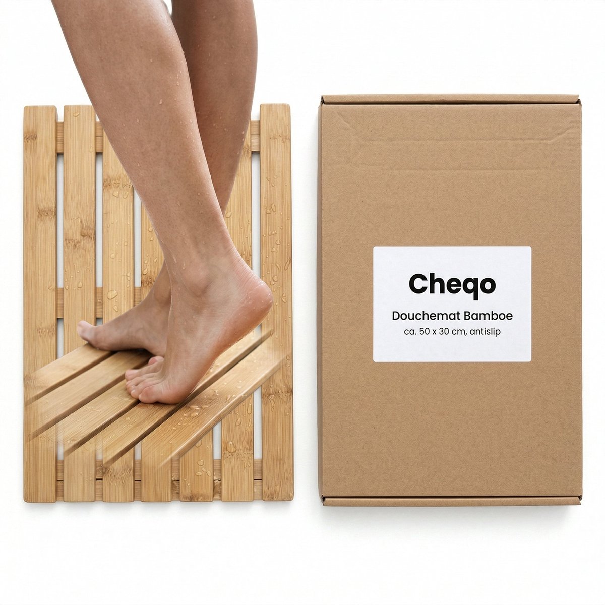 Cheqo® Douchemat Bamboe - Badmat Antislip - Badkamermat - Saunamat - Houten Mat - Zwembadmat - Vloermat - Doucherooster - Lattenrooster - Badplank - voor Douche en Bad - Spa en Wellness - Waterbestendig — cadeau in Wonen & Interieur - foto 6