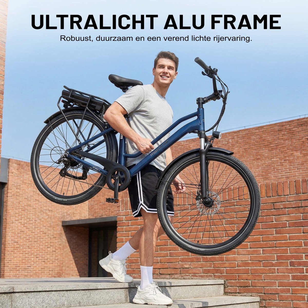 Maxtron Urban7 Elektrische Fiets – 700C×50C Banden – 36V 12.8Ah Accu – Actieradius tot 70 km - Mechanische Schijfremmen – Stadsfiets – Max. Belastbaar 120 kg – Blauw thumbnail 8